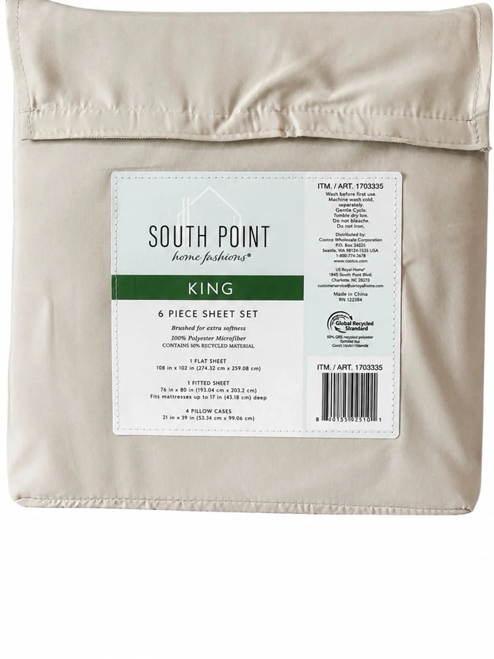 South Point King 6 Piece Microfiber Sheet Set Beige NEW Soft Deep Pocket